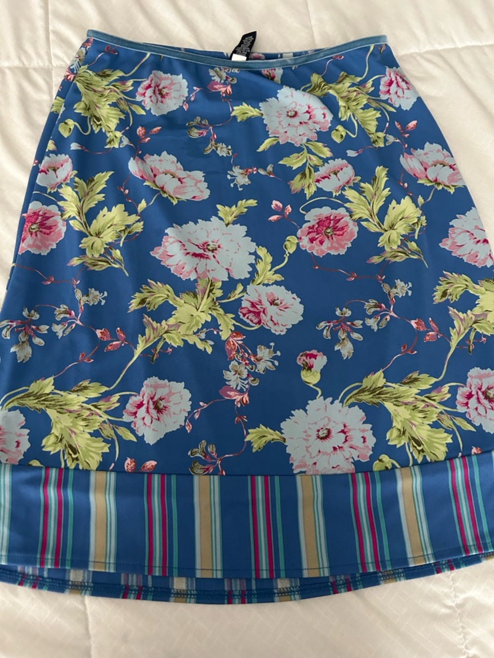 Vintage GAP Blue Floral A-Line Skirt with Striped Hem